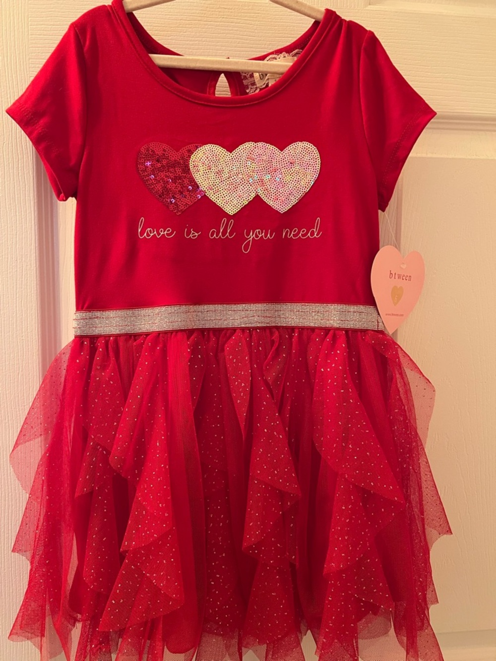 Casual Corner Red Sequin Heart Tulle Dress